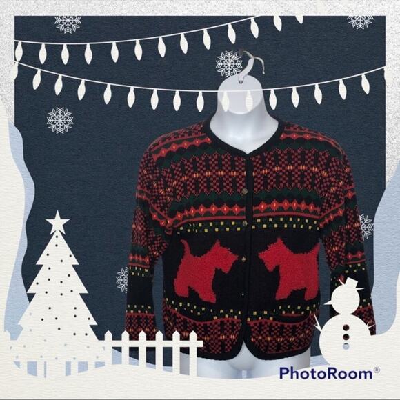Vintage Casual Corner Scottish Terrier Cardigan M | Ugly Christmas Sweater - Picture 15 of 16